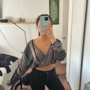 Blue Purple Crop Top Blouse